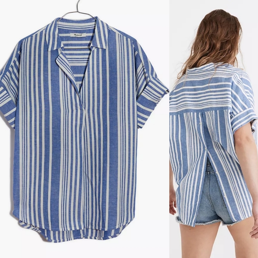 Madewell Courier Shirt Striped Size Large Blue